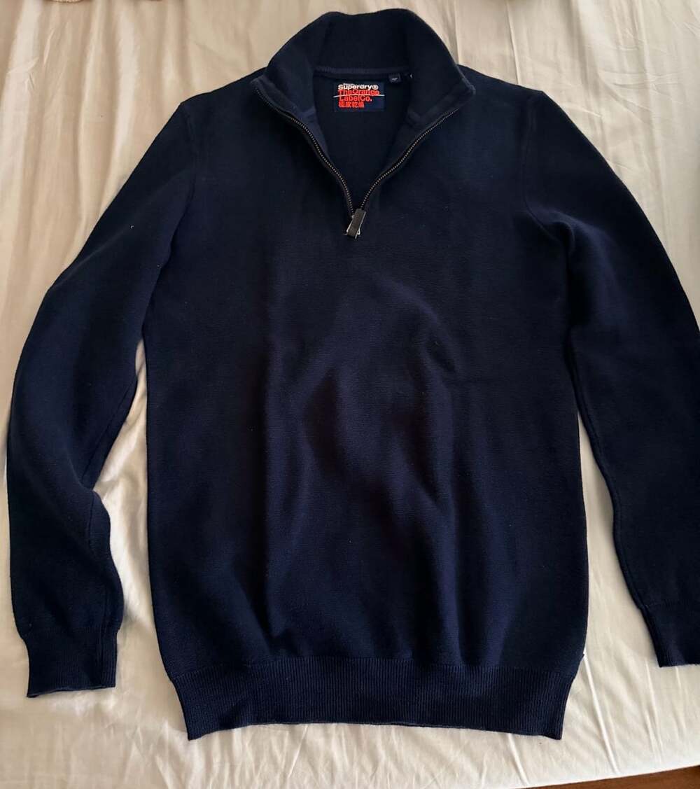 Superdry Orange Label Cotton Quarter-Zip Sweater Navy Blue